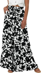 Bianca Pantalon Palazzo Femme – Taille Haute Ajustable en Coton avec Jambes Amples
