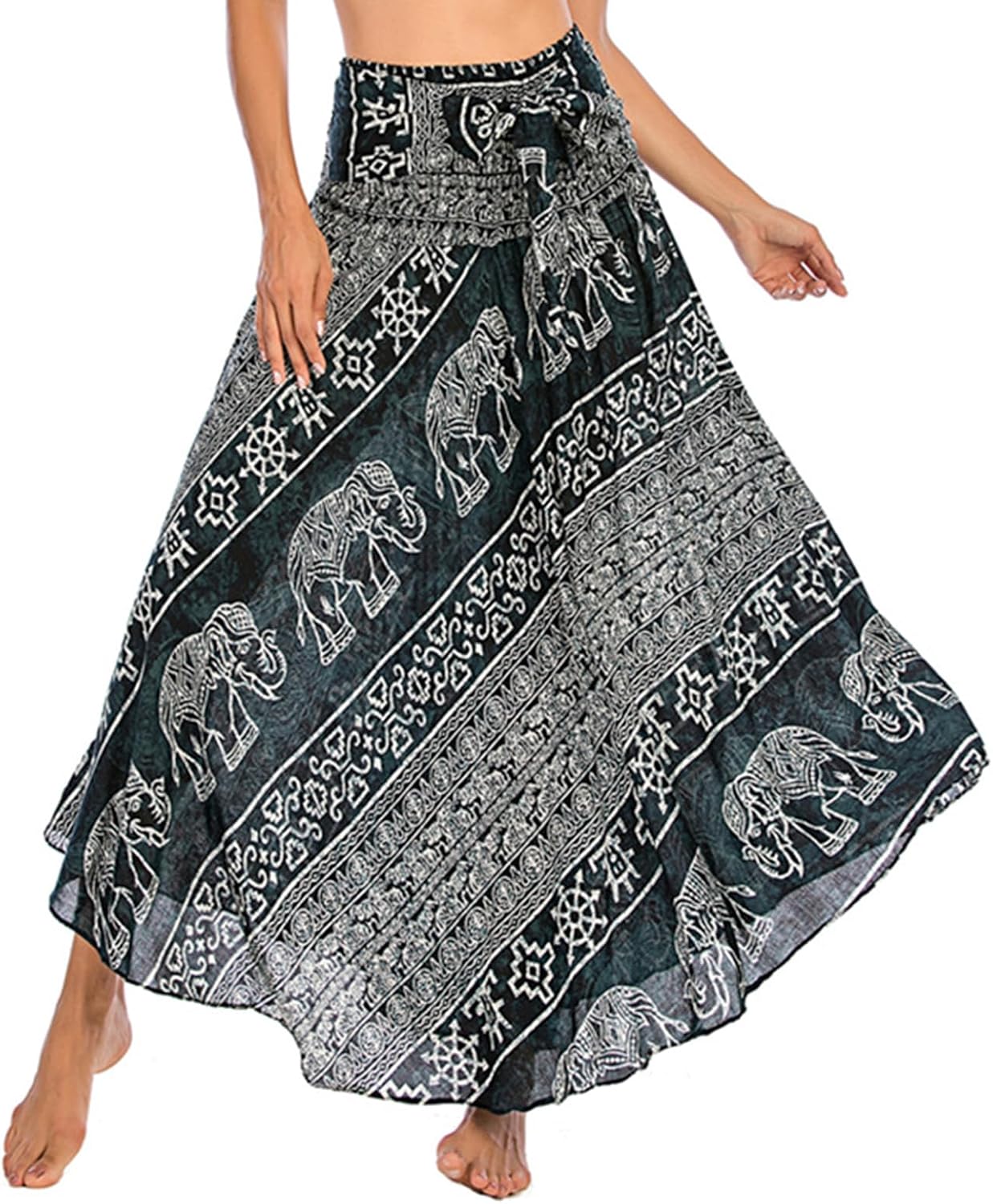Mireille Jupe Maxi – Jupe Bohème Imprimée Convertible 2-en-1 en Viscose