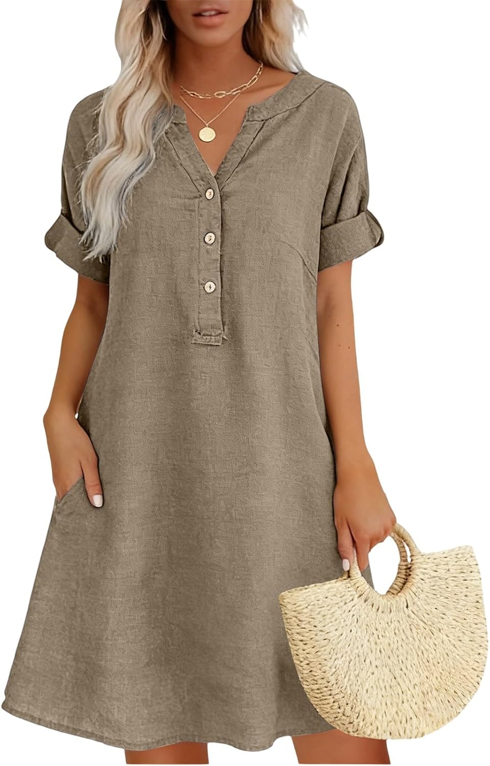 Rochelle Robe Midi Femme – Coupe Fluide en Coton et Lin pour l'Été