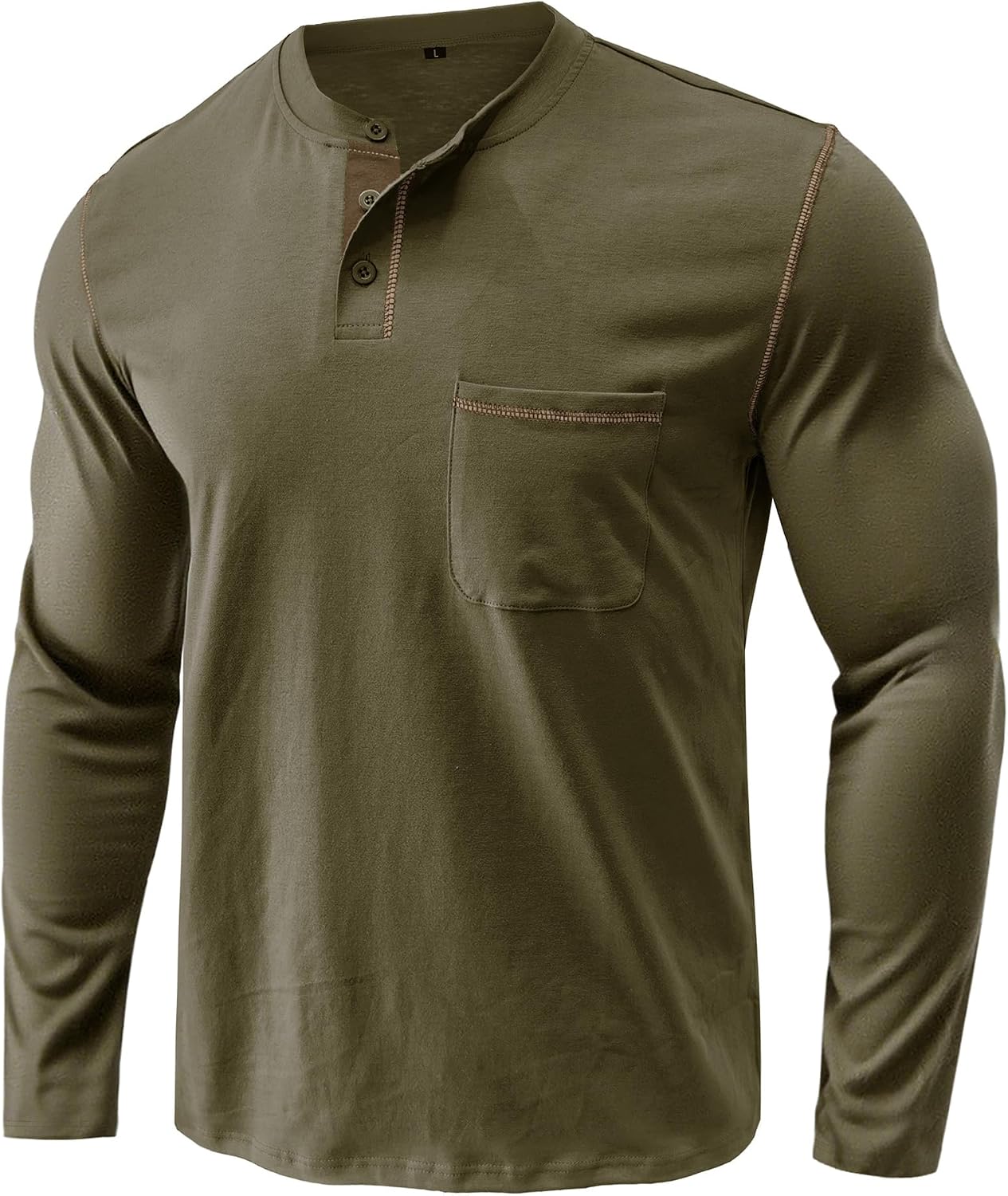 Nathan T-Shirt Henley Homme à Manches Longues – Haut Casual en Coton avec Col Boutonné