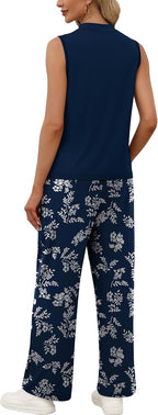 Bérénice Ensemble Femme 2 Pièces – Haut Sans Manches et Pantalon Large Imprimé