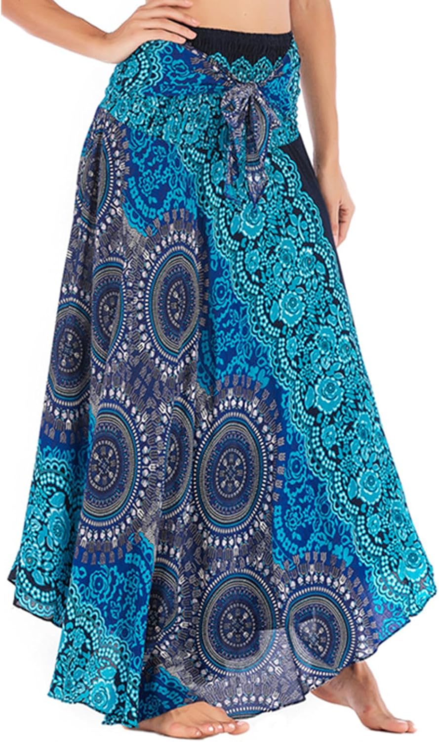 Mireille Jupe Maxi – Jupe Bohème Imprimée Convertible 2-en-1 en Viscose