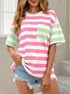 Anaïs T-Shirt Femme – Haut Oversize Rayé à Col Rond et Manches Courtes