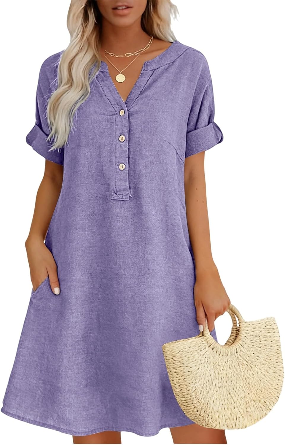 Rochelle Robe Midi Femme – Coupe Fluide en Coton et Lin pour l'Été