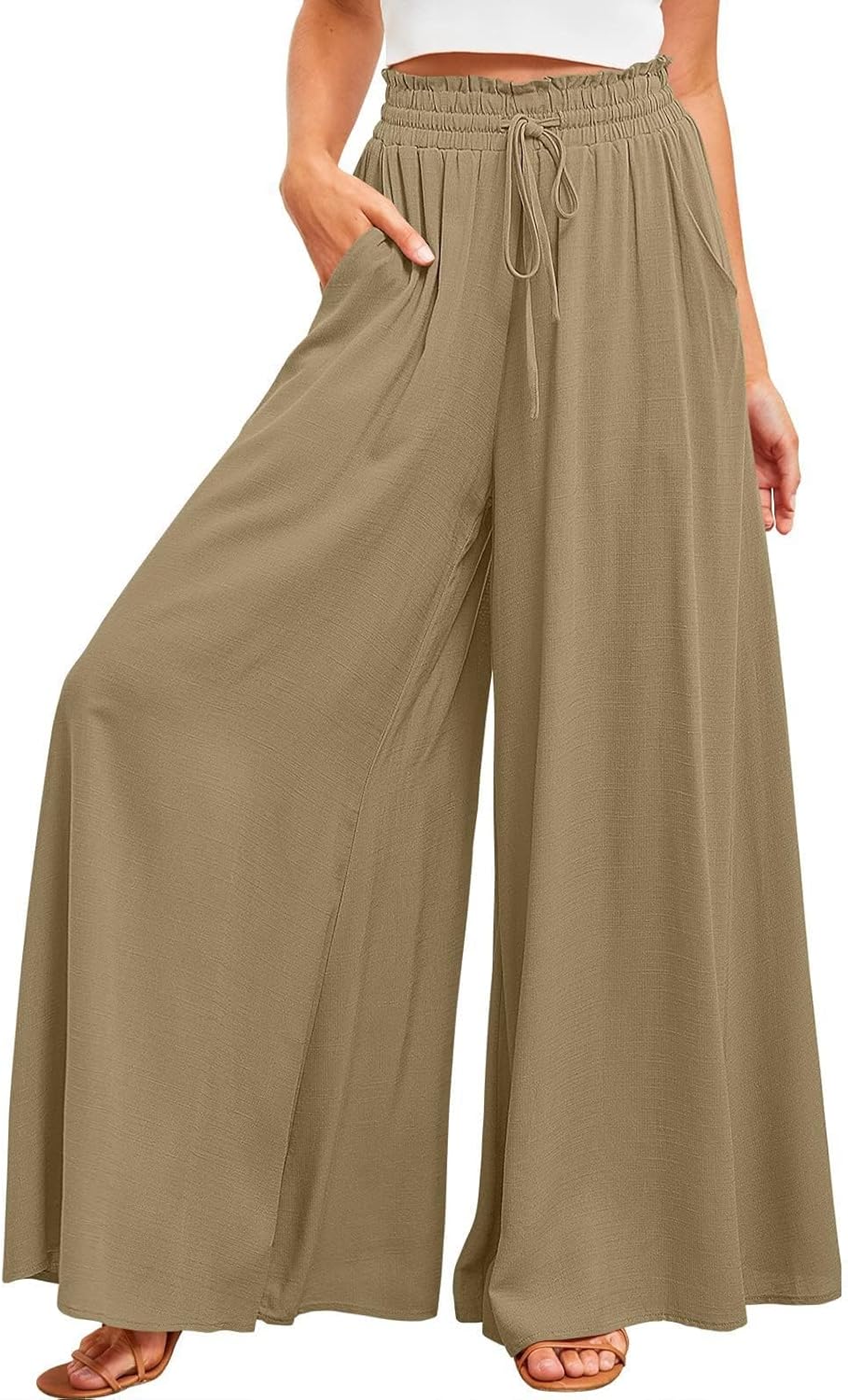 Samantha Pantalon Palazzo Fluide – Pantalon Taille Haute Léger avec Cordon de Serrage