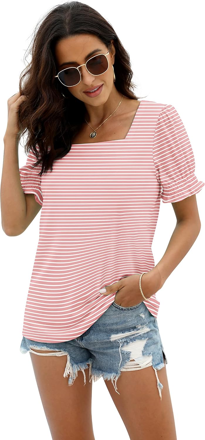 Chiara Haut Femme – T-Shirt à Col Carré avec Manches Volantées