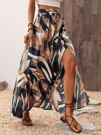 Delphine Jupe Maxi – Jupe Longue Imprimée Taille Haute avec Fente Élégante