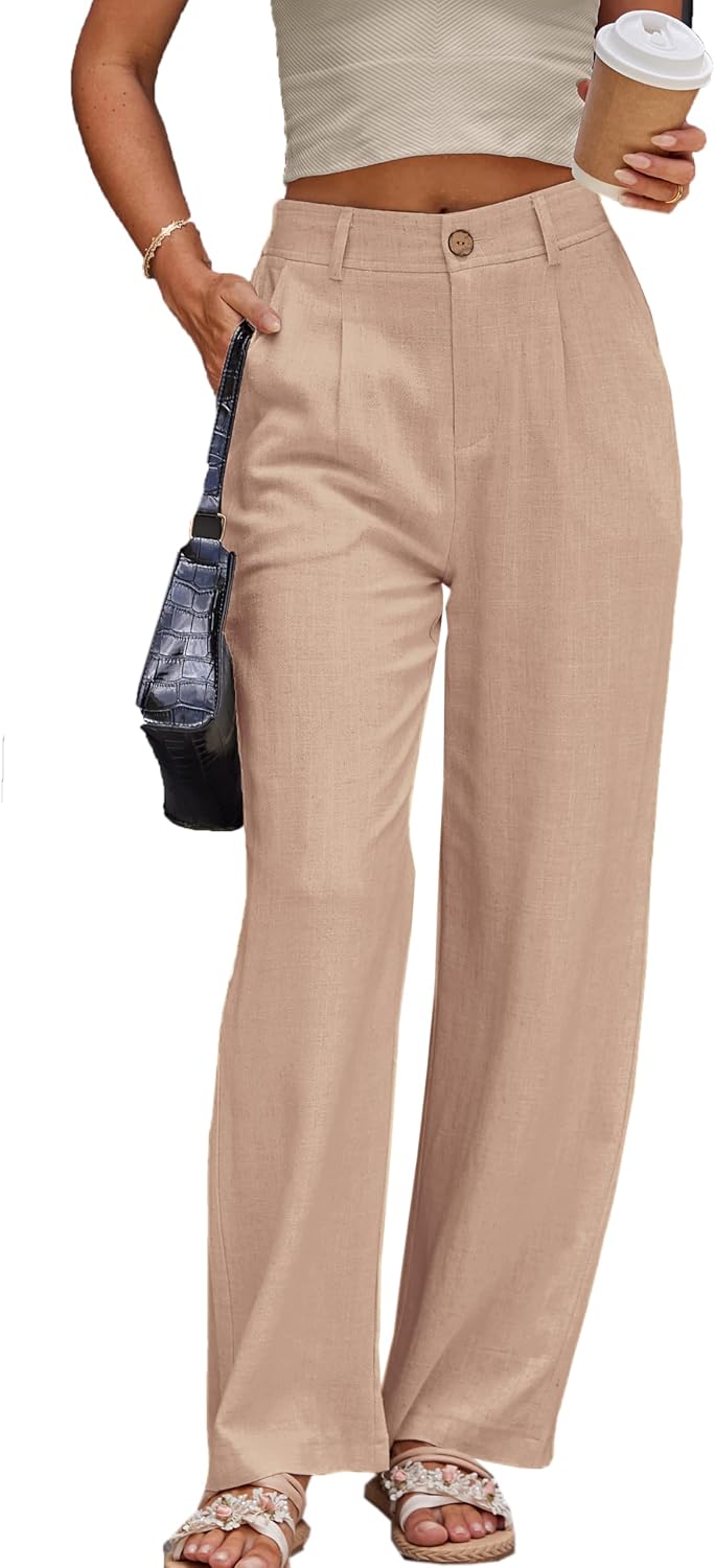 Denise Pantalon Droit en Lin – Pantalon Élégant Taille Haute pour le Bureau et l'Été