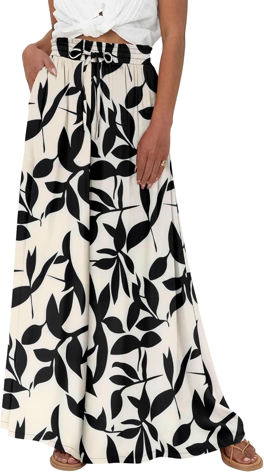 Bianca Pantalon Palazzo Femme – Taille Haute Ajustable en Coton avec Jambes Amples