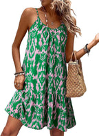 Vestito Chiara Donna – Abito Corto Bohemien con Spalline Sottili, Scollo a V e Volant