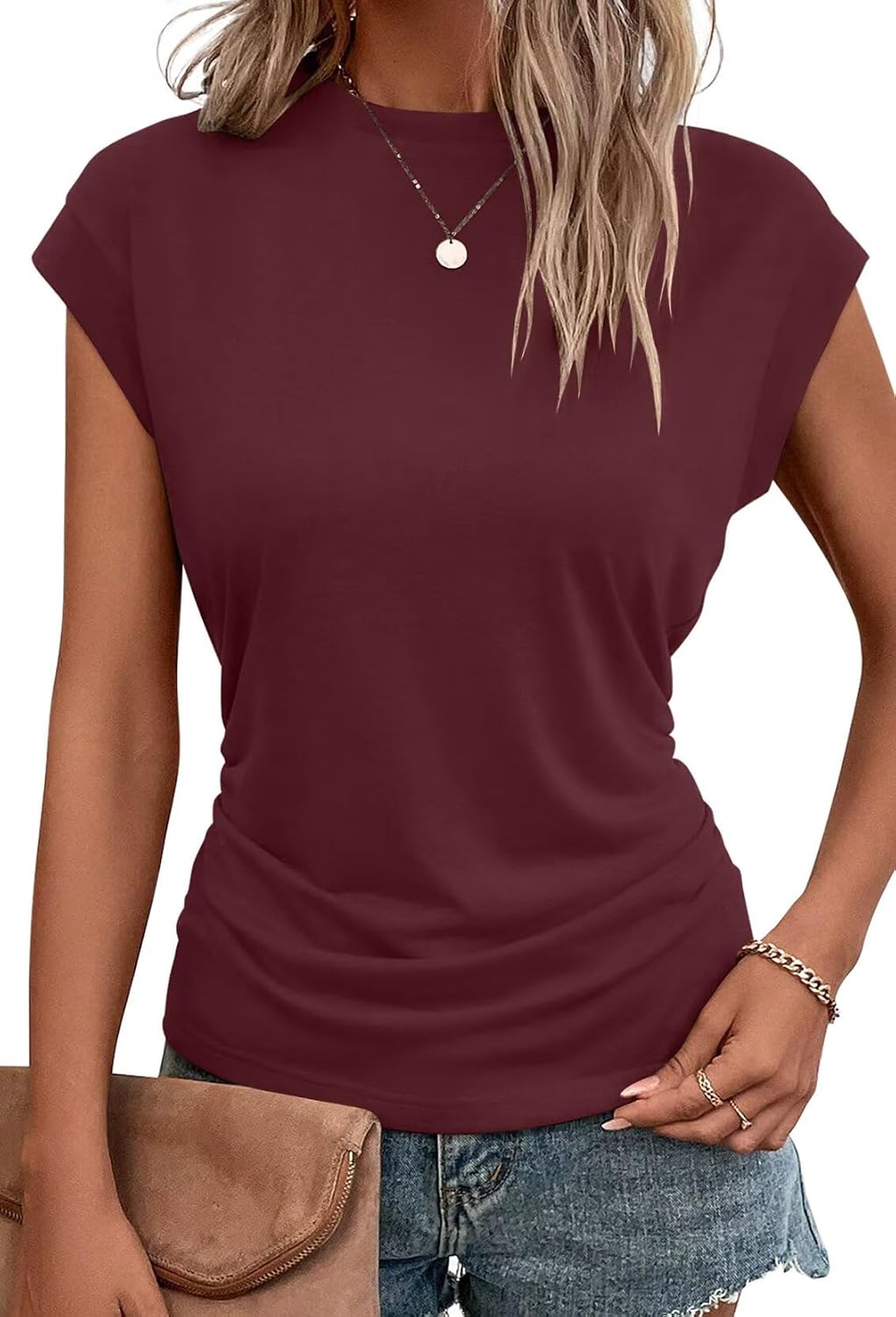 Bianca Haut Femme – T-Shirt Ample à Manches Courtes avec Détails Plissés