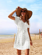 Noémie Robe de Plage – Tunique de Plage à Col V avec Taille Ajustable