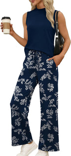 Bérénice Ensemble Femme 2 Pièces – Haut Sans Manches et Pantalon Large Imprimé