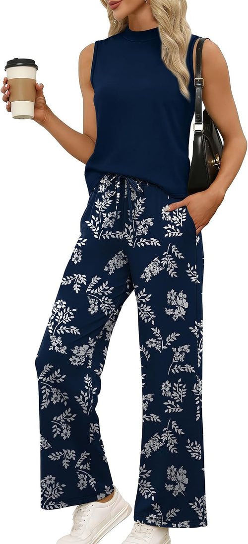 Bérénice Ensemble Femme 2 Pièces – Haut Sans Manches et Pantalon Large Imprimé