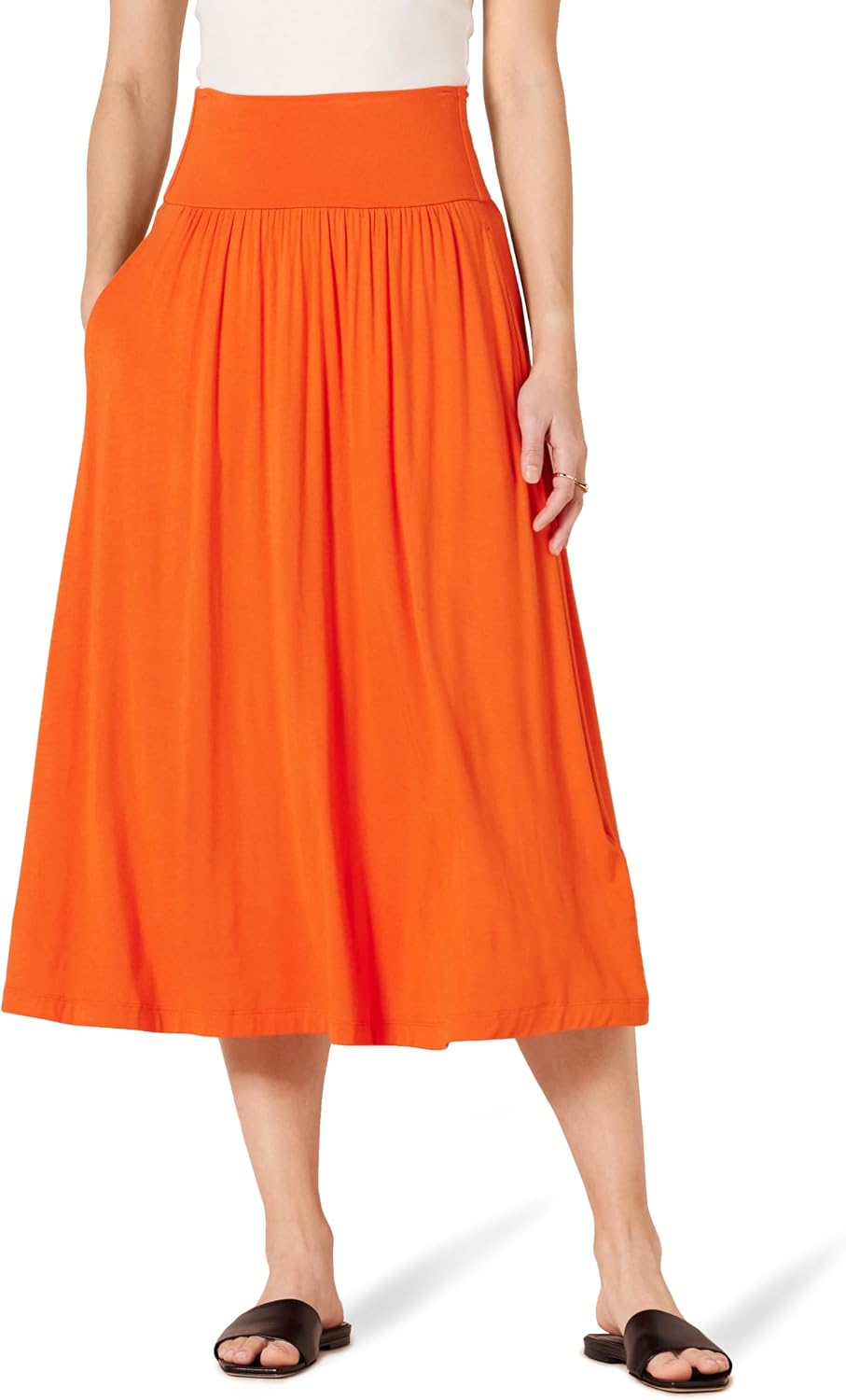 Élisabeth Jupe Midi – Jupe Pull-On en Jersey Fluide avec Poches