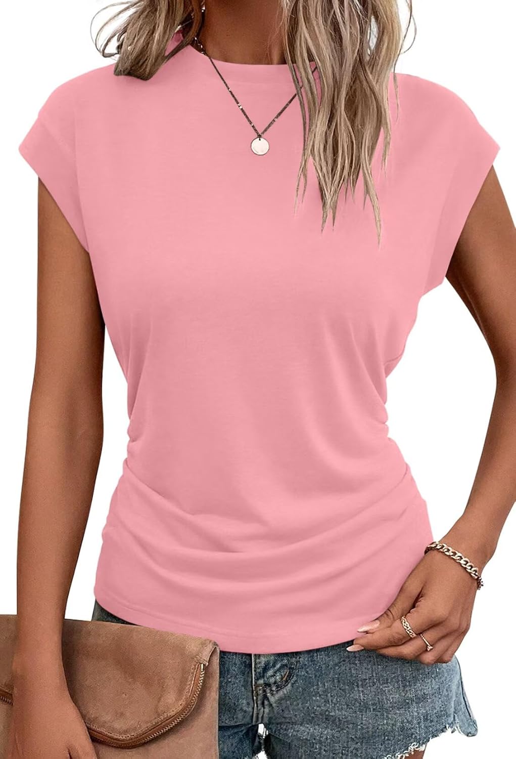 Bianca Haut Femme – T-Shirt Ample à Manches Courtes avec Détails Plissés