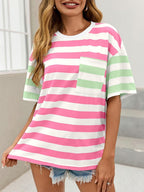 Anaïs T-Shirt Femme – Haut Oversize Rayé à Col Rond et Manches Courtes