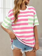 Anaïs T-Shirt Femme – Haut Oversize Rayé à Col Rond et Manches Courtes
