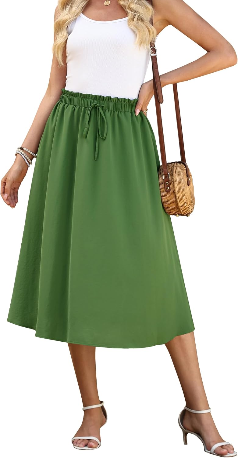 Noémie Jupe Maxi – Jupe Longue Fluide Taille Haute avec Poches et Cordon Ajustable