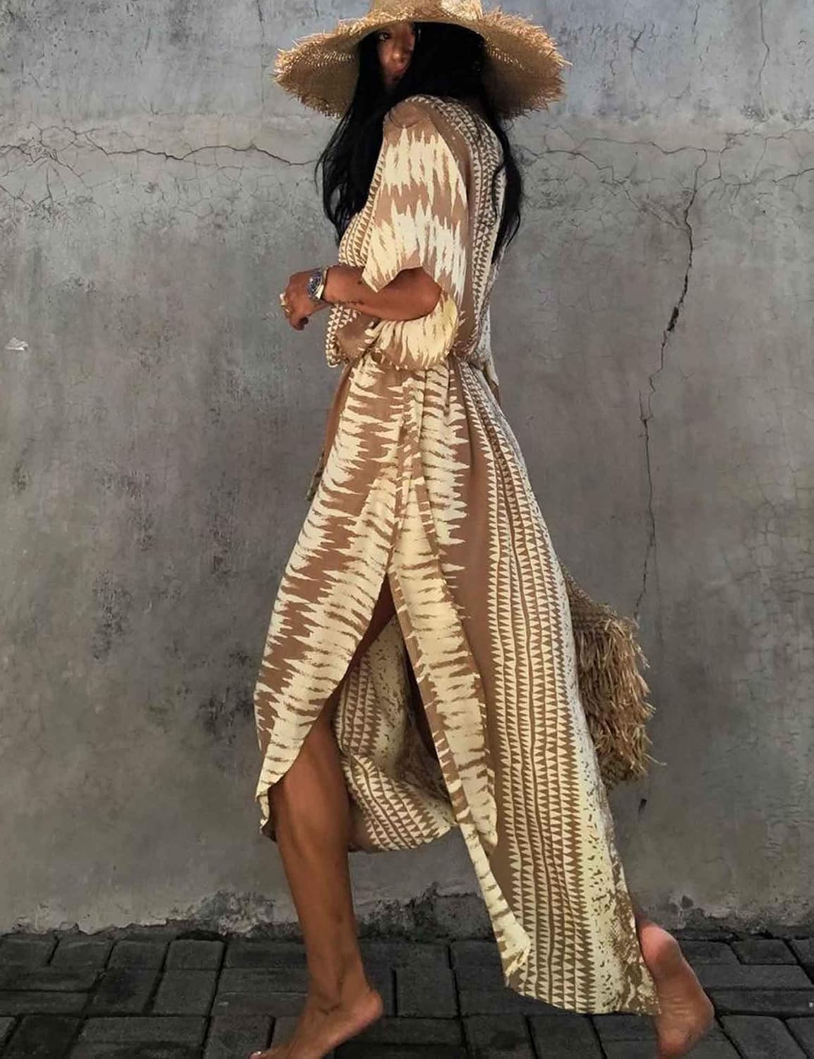 Joanna Caftan Femme – Robe Longue Ample à Col V avec Ceinture