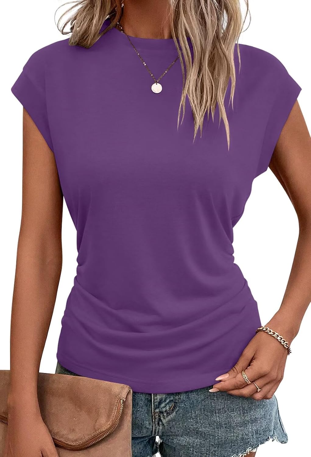 Bianca Haut Femme – T-Shirt Ample à Manches Courtes avec Détails Plissés