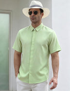 Christian Men's Short Sleeve Linen Shirt – Lightweight Summer Shirt with Invisible Buttons
