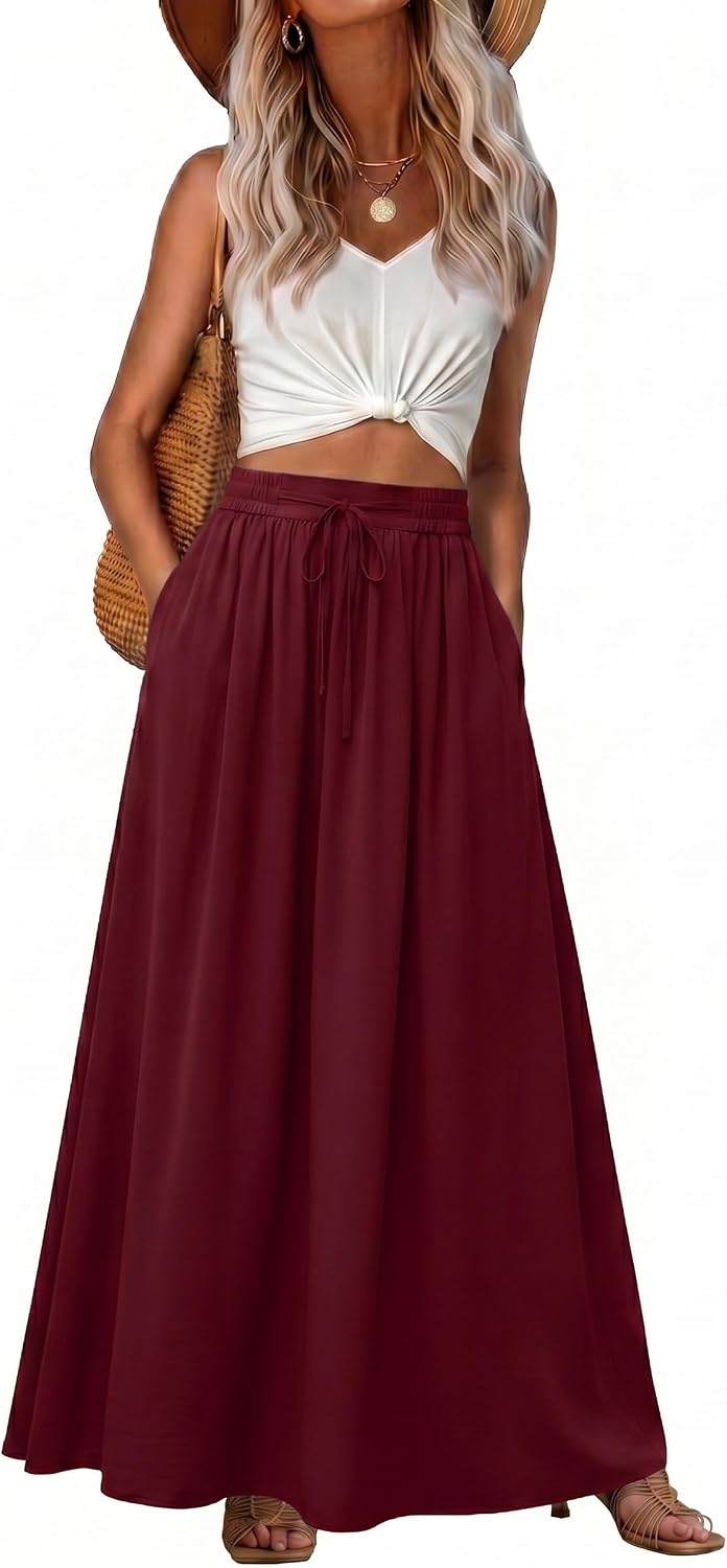 Ophélie Jupe Maxi – Jupe Longue Bohème Taille Haute avec Poches et Cordon Ajustable