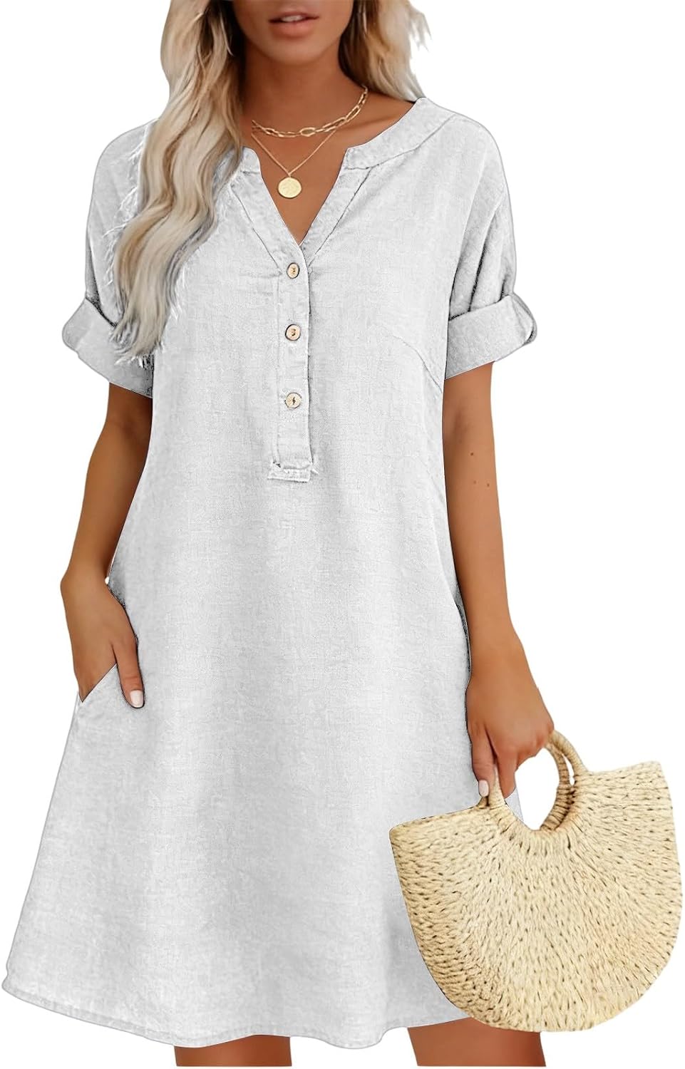 Rochelle Robe Midi Femme – Coupe Fluide en Coton et Lin pour l'Été