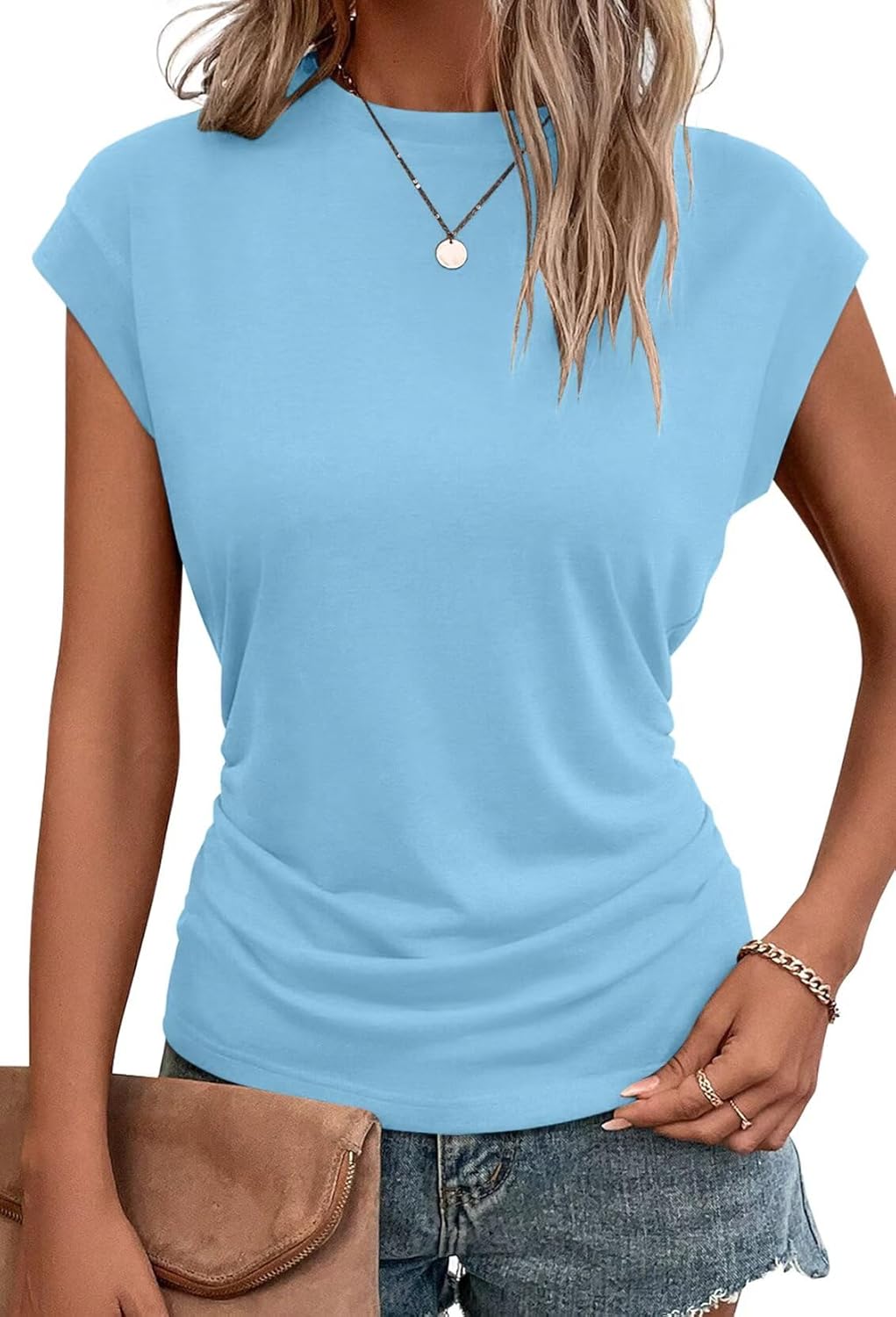 Bianca Haut Femme – T-Shirt Ample à Manches Courtes avec Détails Plissés