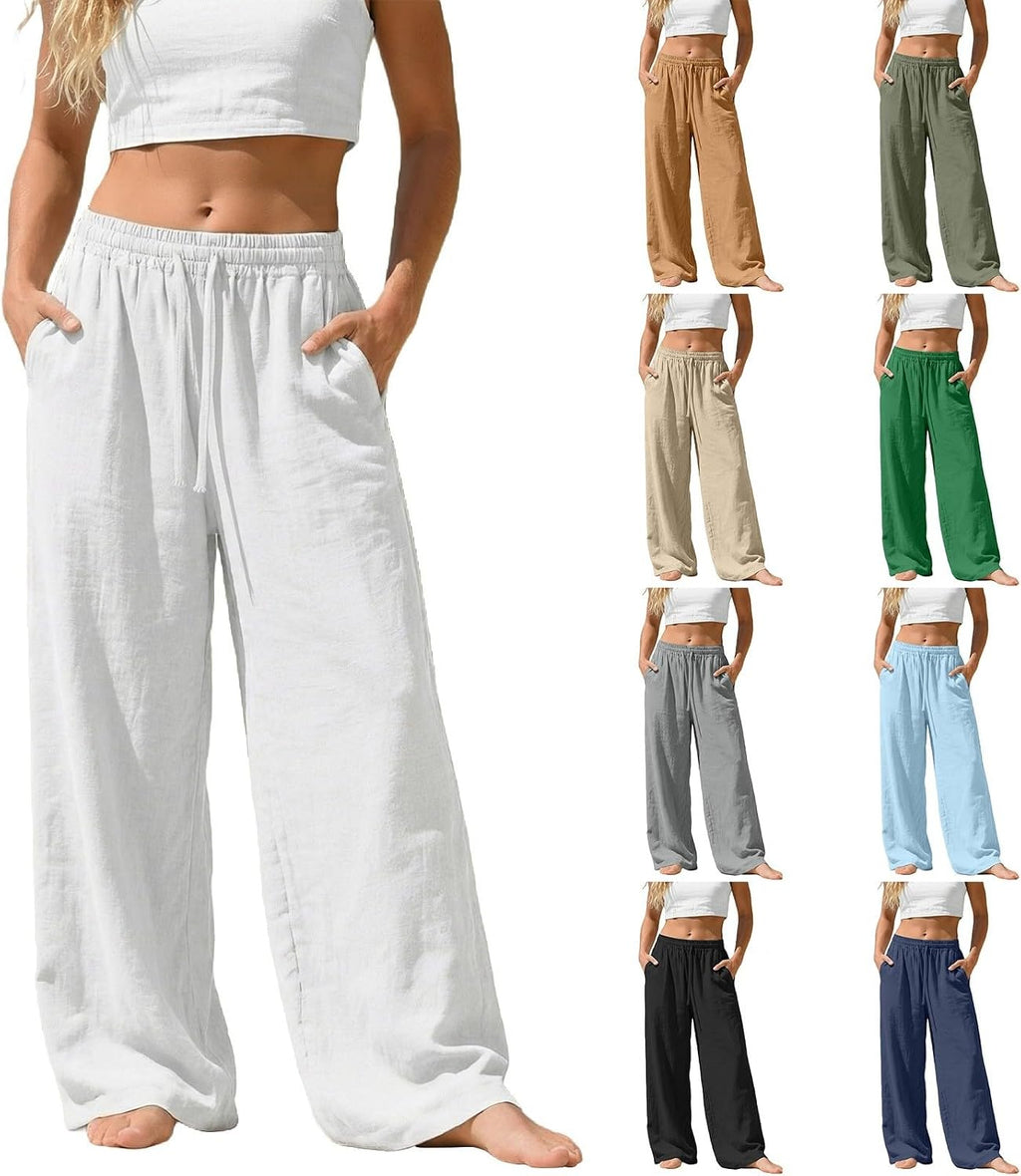 Camille Pantalon Palazzo en Lin – Pantalon Léger et Fluide avec Poches