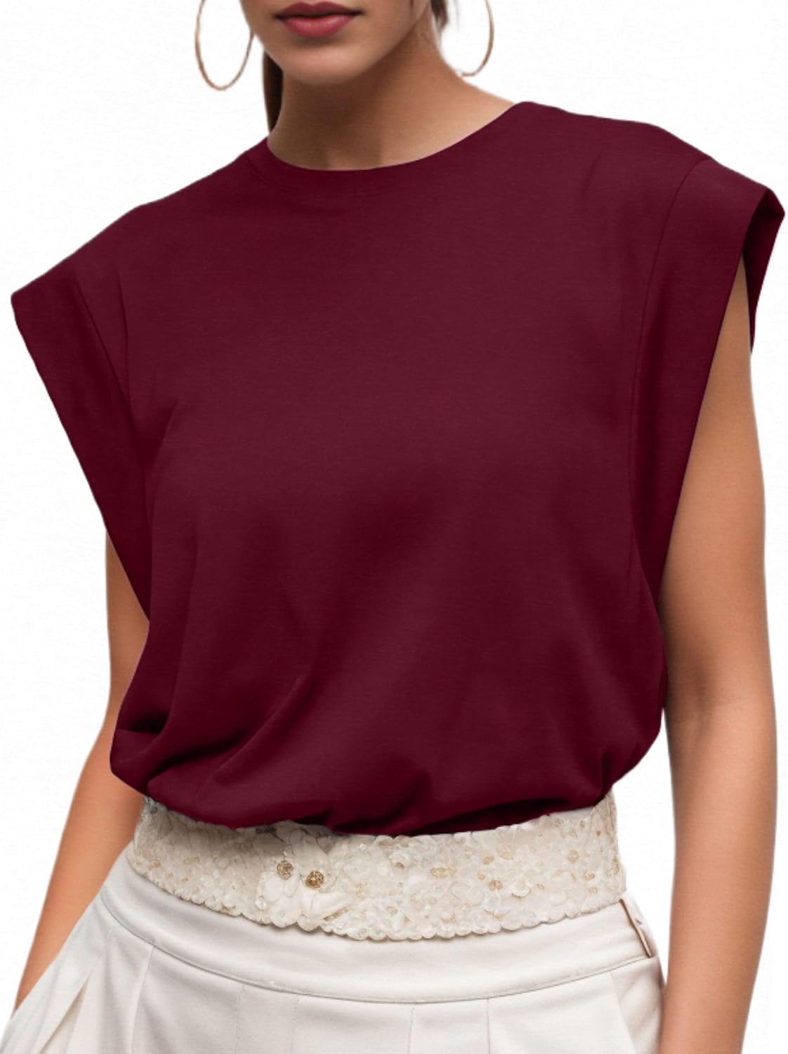 Denise T-Shirt Femme en Coton – Haut Décontracté à Manches Capes pour l'Été