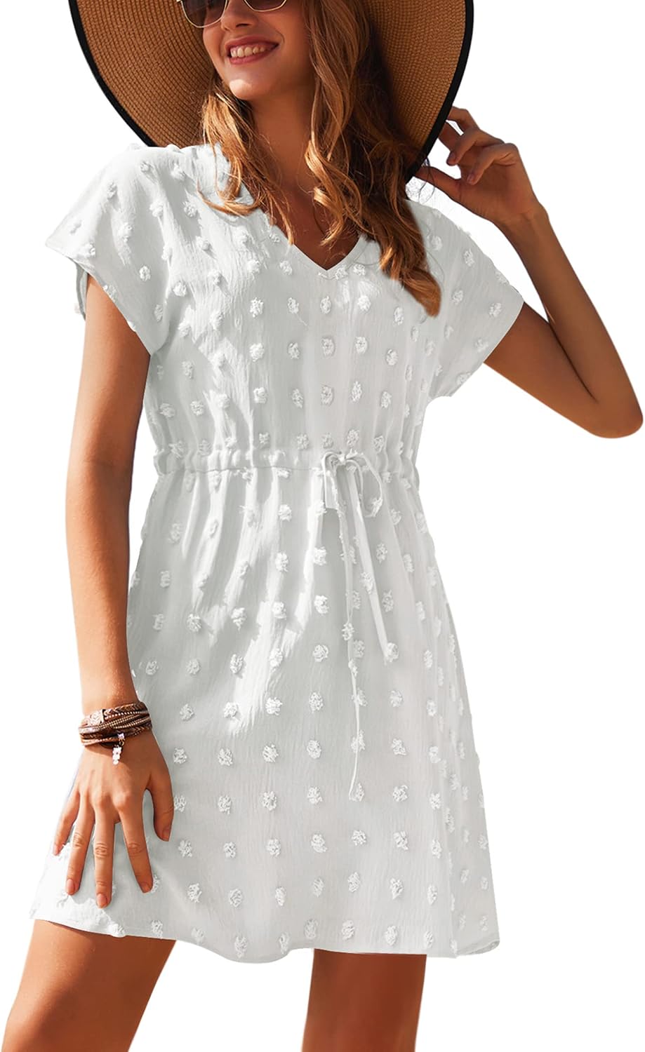 Noémie Robe de Plage – Tunique de Plage à Col V avec Taille Ajustable
