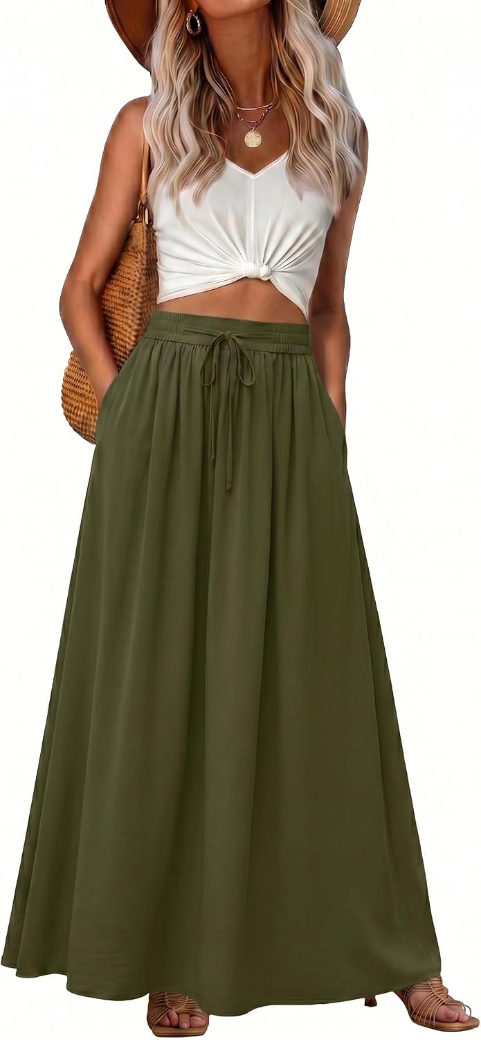 Ophélie Jupe Maxi – Jupe Longue Bohème Taille Haute avec Poches et Cordon Ajustable