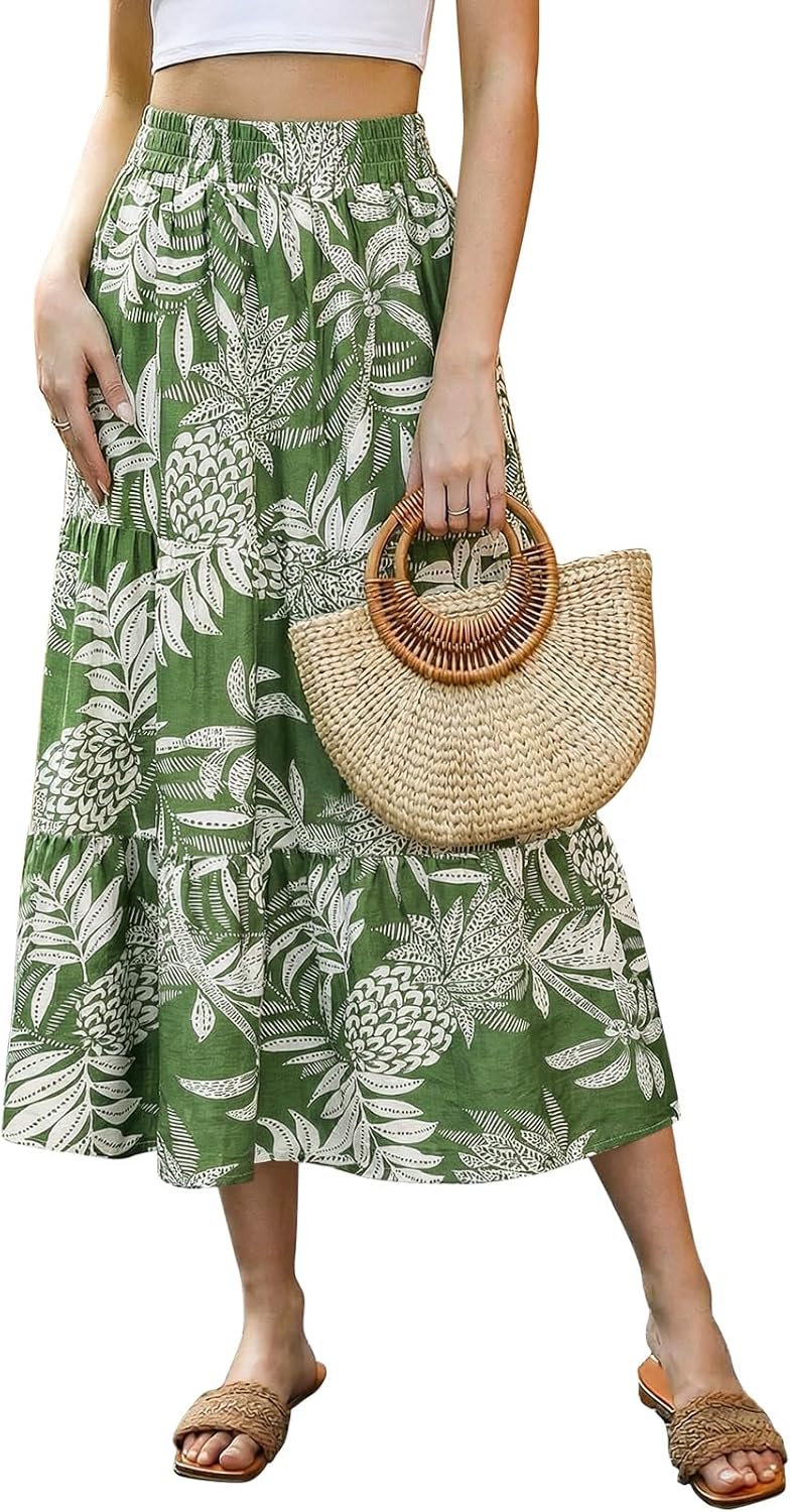 Émilie Jupe Longue Femme – Jupe Midi Évasée à Imprimé Floral avec Taille Élastique