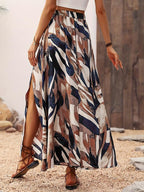 Delphine Jupe Maxi – Jupe Longue Imprimée Taille Haute avec Fente Élégante