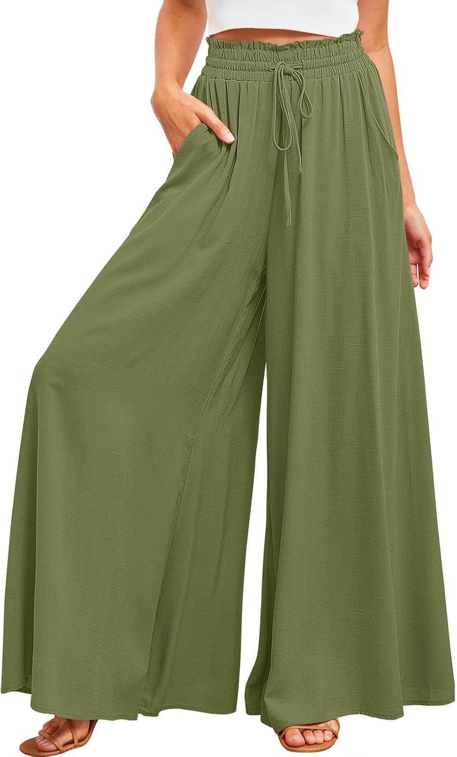 Samantha Pantalon Palazzo Fluide – Pantalon Taille Haute Léger avec Cordon de Serrage