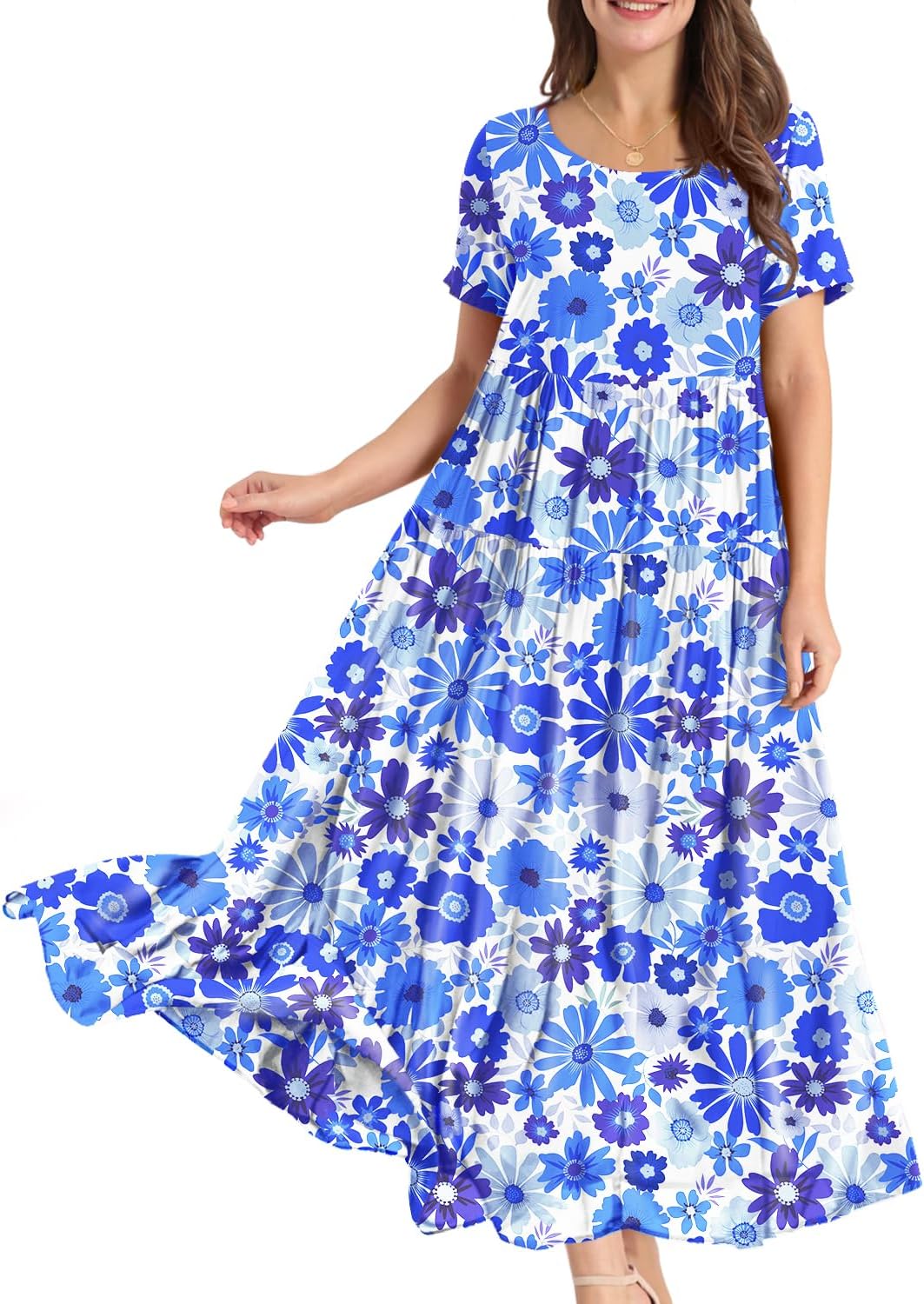 Camille Robe Longue Bohème Femme – Robe Maxi Fleurie Ample avec Poches