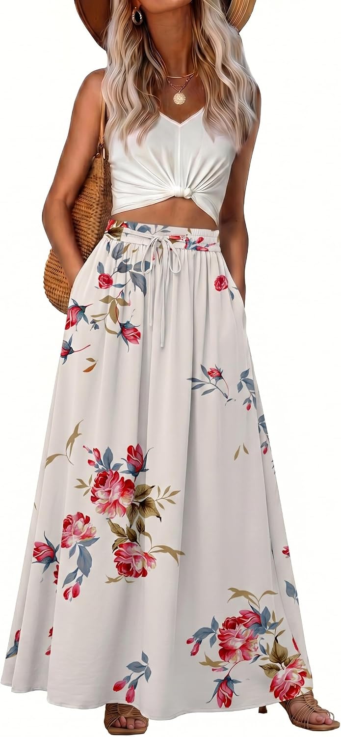 Ophélie Jupe Maxi – Jupe Longue Bohème Taille Haute avec Poches et Cordon Ajustable