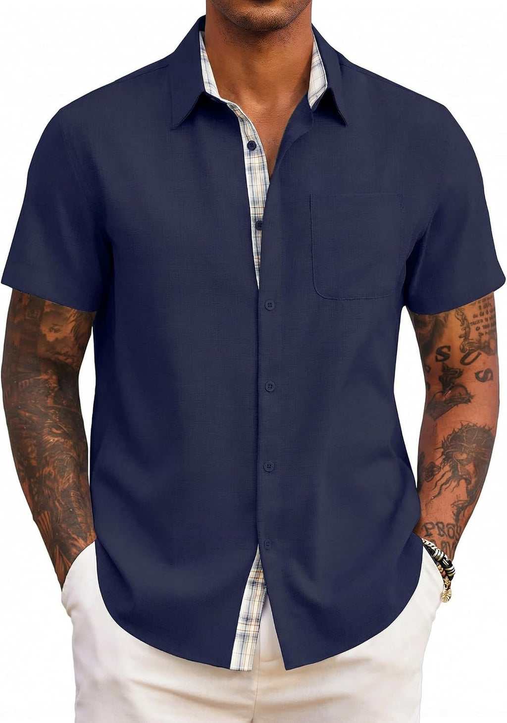 Adrian Chemise Homme – Chemise à Manches Courtes Coupe Classique avec Poche Poitrine