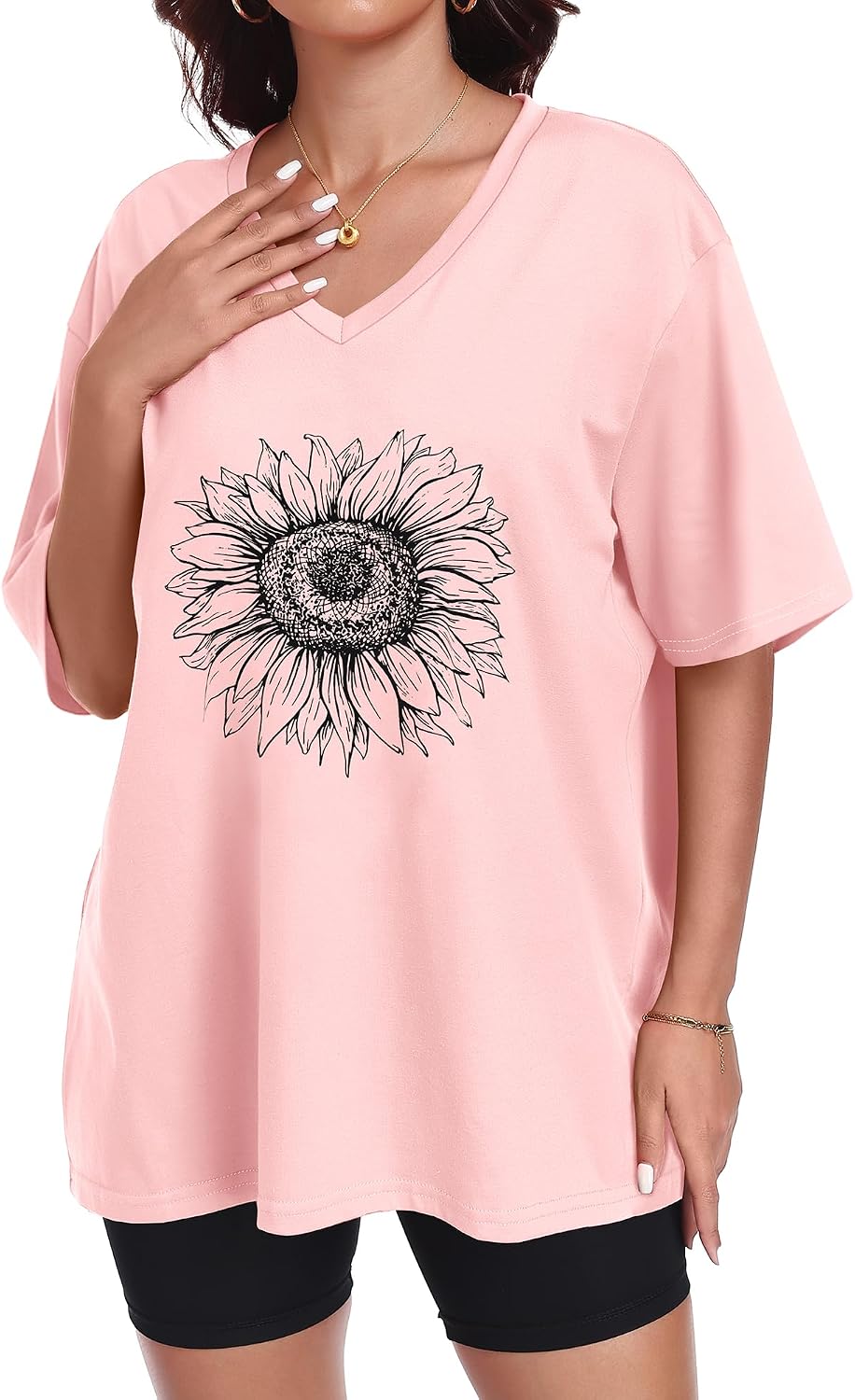 Faustine T-Shirt Femme – Haut Oversize à Col V et Manches Courtes