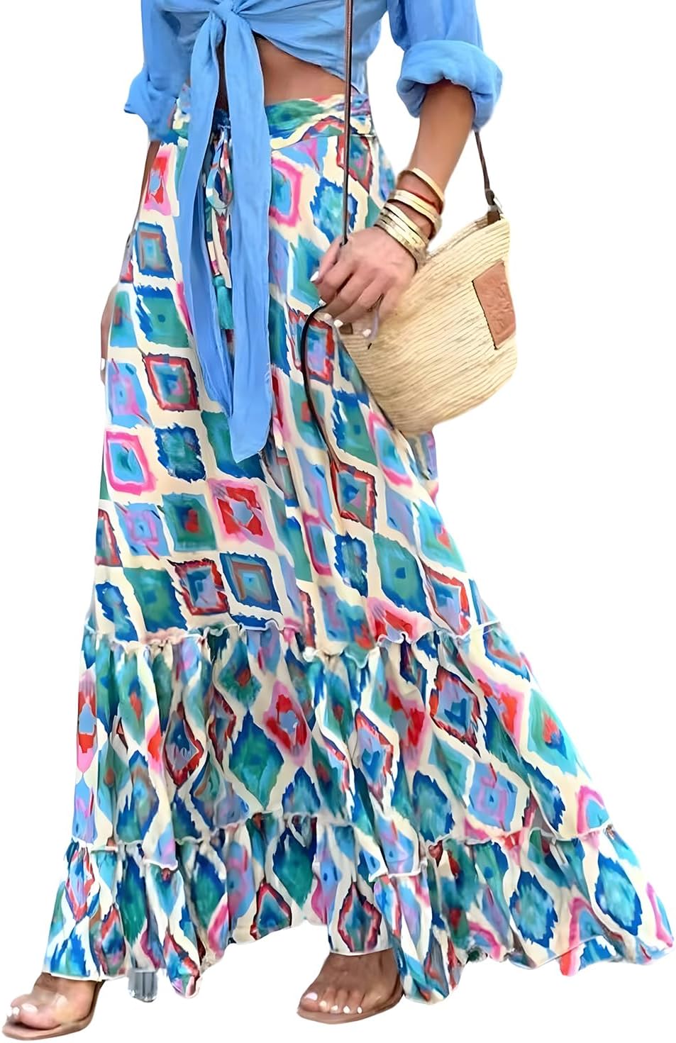 Maëlle Jupe Maxi Bohème – Jupe Longue Fleurie Taille Smockée