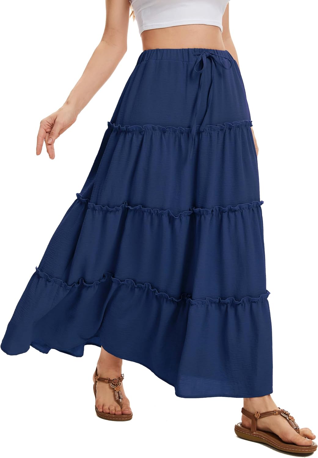 Victoire Jupe Maxi – Jupe Longue Taille Haute Fluide avec Poches