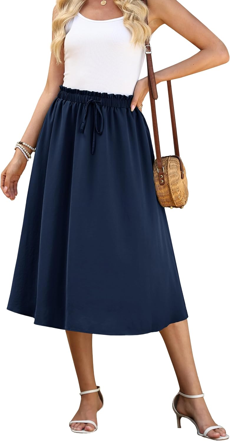 Noémie Jupe Maxi – Jupe Longue Fluide Taille Haute avec Poches et Cordon Ajustable