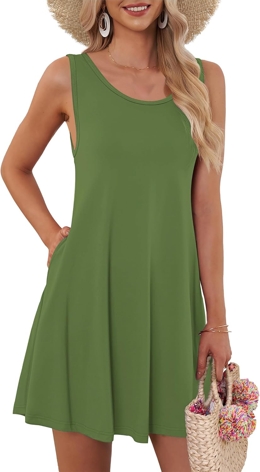Kristine Robe Femme – Robe Courte Sans Manches à Col Rond avec Poches