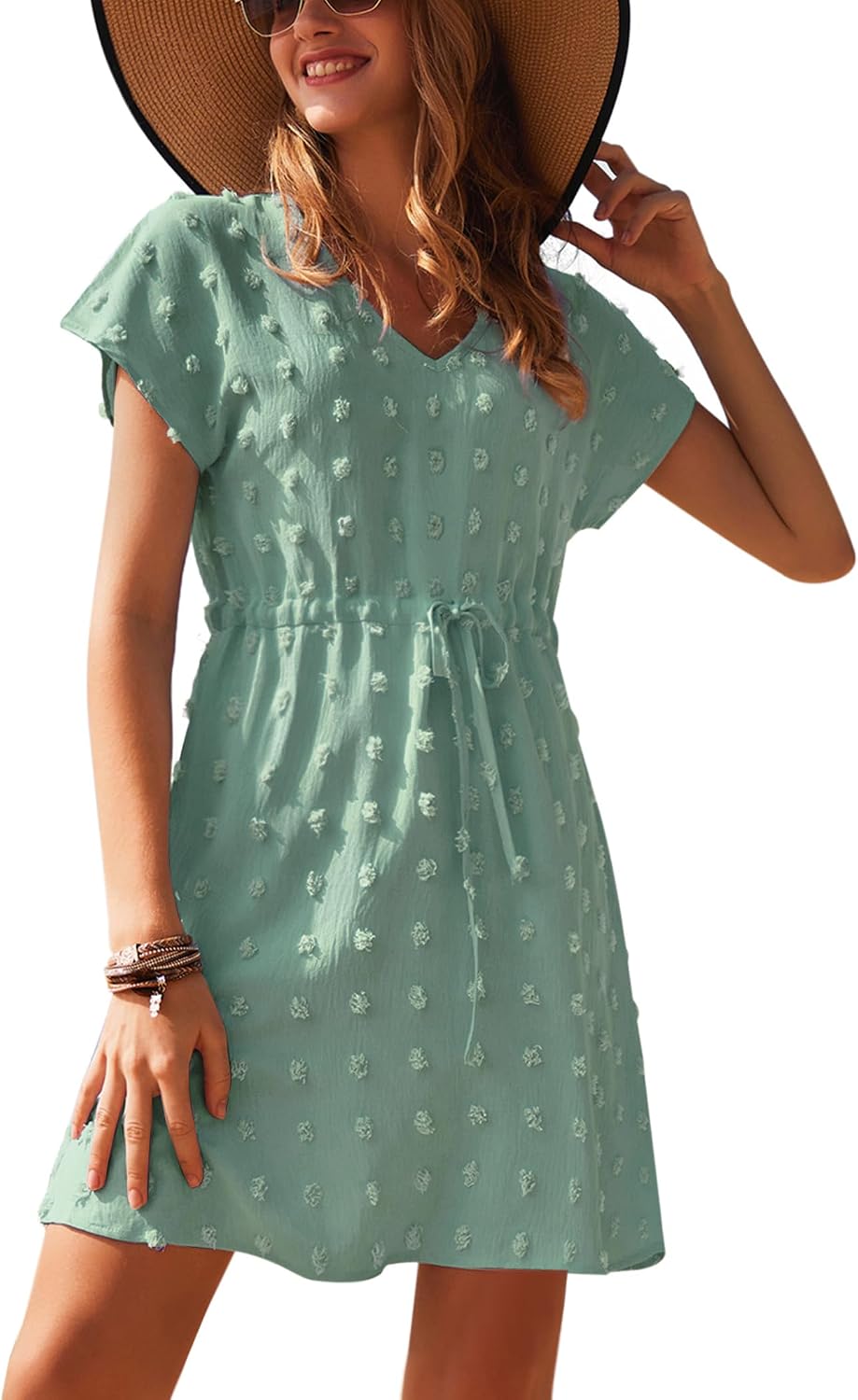 Noémie Robe de Plage – Tunique de Plage à Col V avec Taille Ajustable