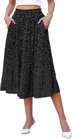 Ysaline Jupe Midi – Jupe Plissée à Pois en Mousseline avec Taille Élastique et Poches