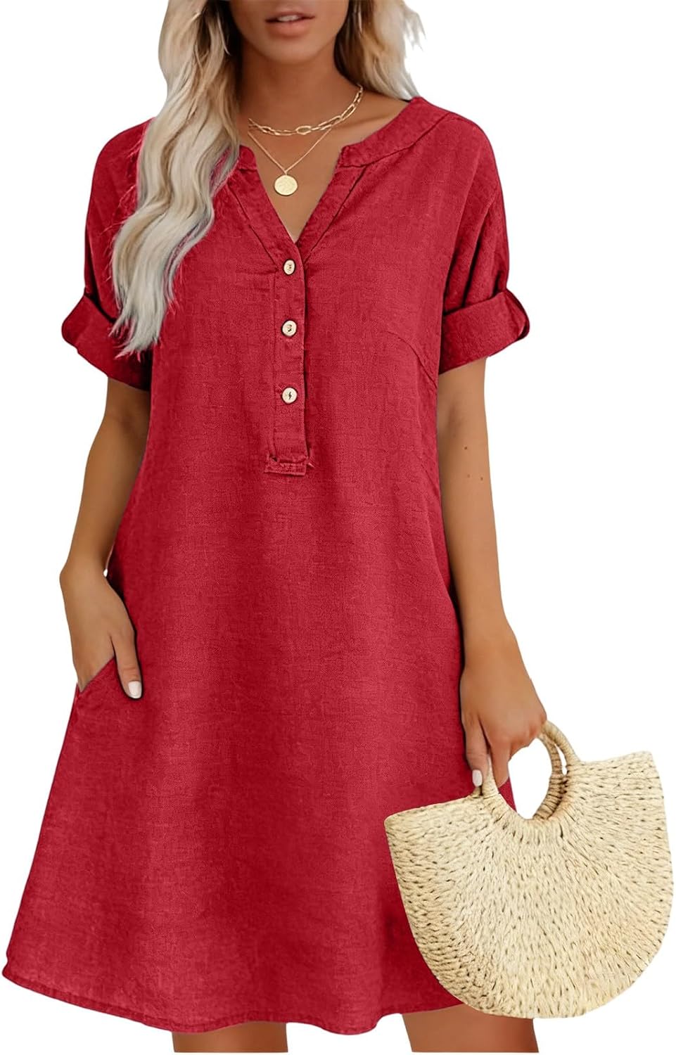 Rochelle Robe Midi Femme – Coupe Fluide en Coton et Lin pour l'Été