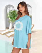 Elaine T-Shirt Oversize Femme – Haut Décontracté à Col V et Manches Courtes