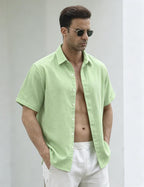 Christian Men's Short Sleeve Linen Shirt – Lightweight Summer Shirt with Invisible Buttons