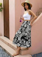 Émilie Jupe Longue Femme – Jupe Midi Évasée à Imprimé Floral avec Taille Élastique